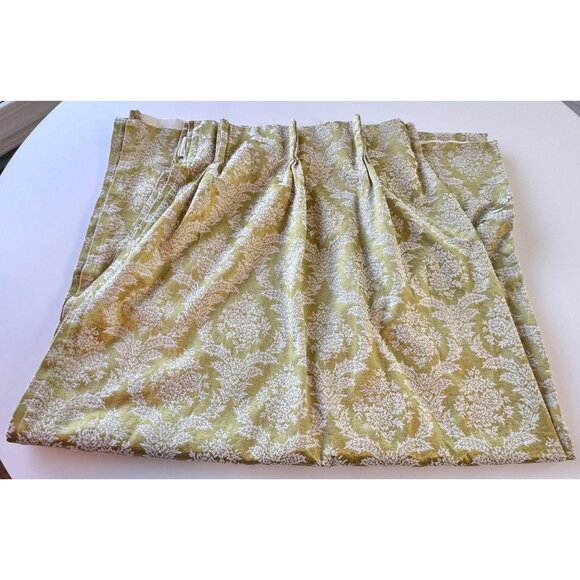 Vintage 1960s curtain, shiny avocado green & white brocade, MCM blackout panel - Picture 1 of 10